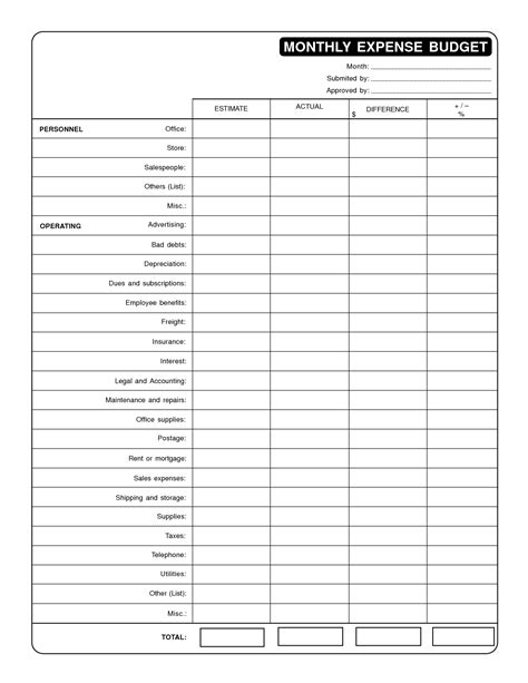 Monthly Expenses Worksheet Printable