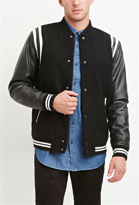 Mens black racing red white stripes casual fit jacket are you looking for something stylish and unique as outerwear and a biker jacket? Lyst - Forever 21 Striped-trim Bomber Jacket in Black for Men