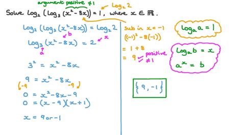 Question Video Solving Logarithmic Equations Involving Laws Of Logarithms And Quadratic