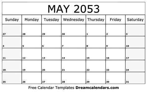 May 2053 Calendar Free Blank Printable With Holidays