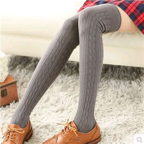 fashion women wool braid over knee winter warm stocking breathable stretchy solid long stocking