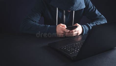 Hacker Using Smartphone Cyber Crime Stock Image Image Of Digital