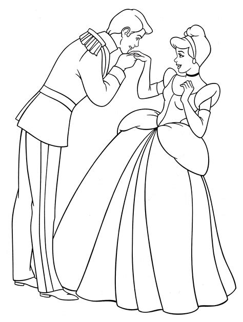 Cinderella And Prince Charming Kissing Coloring Pages Inerletboo