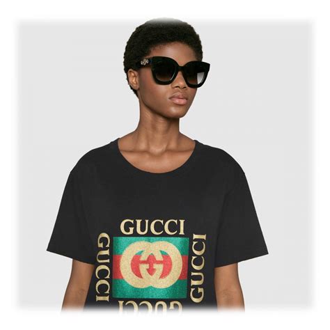 gucci round frame acetate sunglasses with star black acetate gucci eyewear avvenice