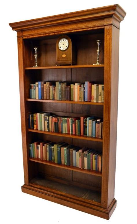 Tall Open Bookcase Library Shelves Antique Satin Wood 114829