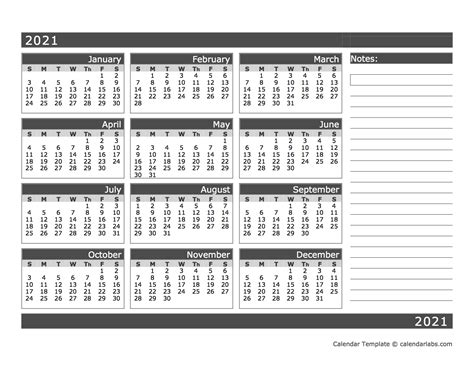 2021 Blank 12 Month Calendar In One Page Free Printable Templates