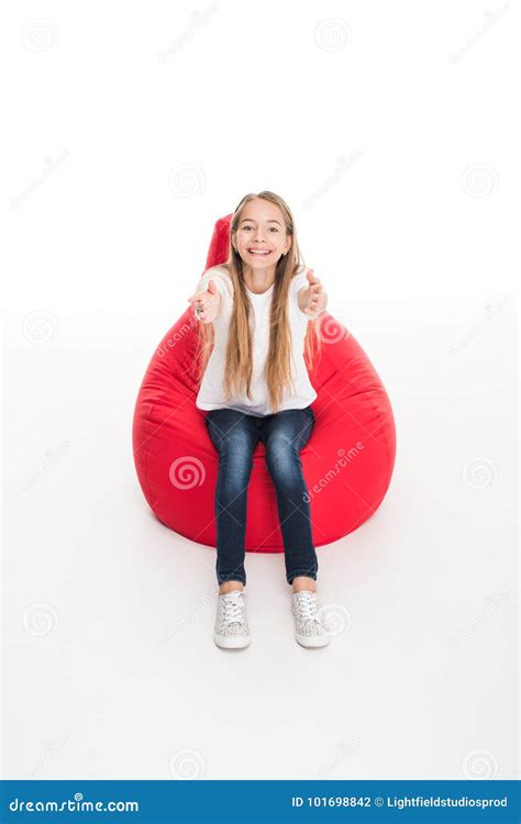 Youngster Sitting In Bean Bag Chair Stock Photo Image Of Child