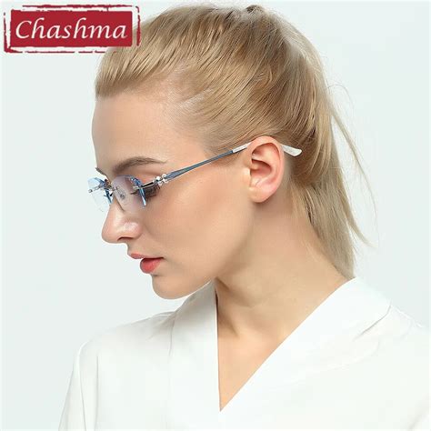 chashma luxury tint lenses myopia reading glasses diamond cutting rimless titanium frame light
