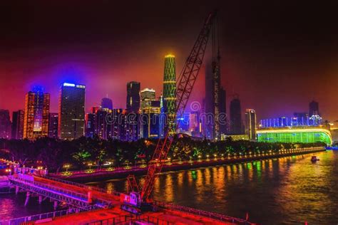 Zhujiaang New Town Night Pearl River Guangzhou Guangdong Province China