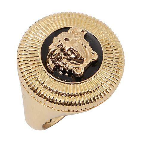 Versace Gold Medusa Plaque Signet Ring Modesens