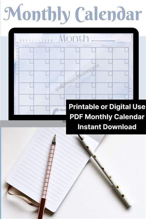 Editable Monthly Calendar Template Printable Calendar Digital