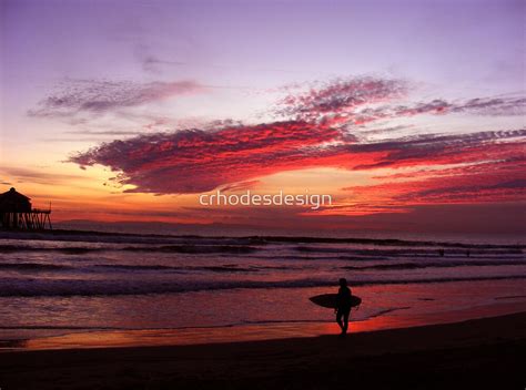 California Beach Sunset Surfer Silhouette By Crhodesdesign Redbubble