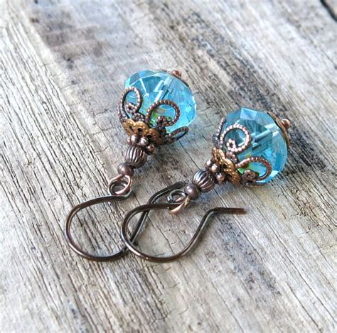 Aqua Bead Earrings Blue Faceted Picasso Czech Glass Etsy Bead