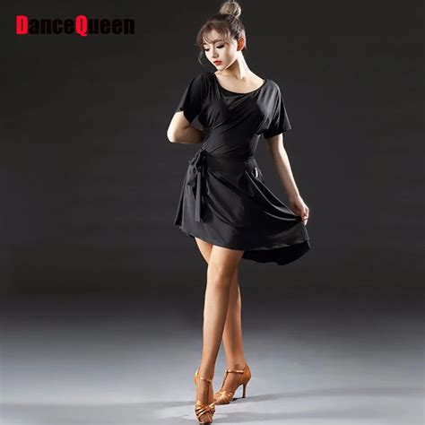 Sexy Latin Dance Dresses For Ladies Black Red Silk Short Sleeve Skirt Theatrical Feminine Women