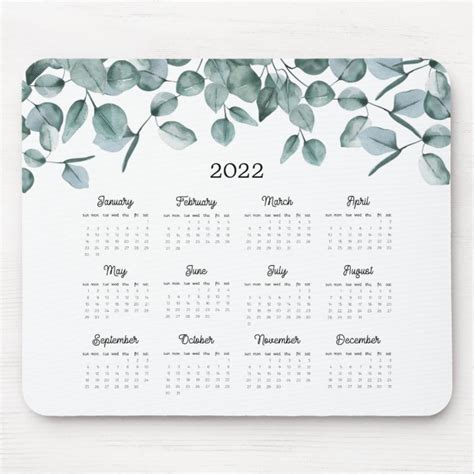 Eucalyptus Leaves Foliage Botanical 2022 Calendar Mouse Pad