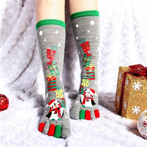 Christmas Unisec Print Multicolor Toe Socks Five Finger Socks Cotton