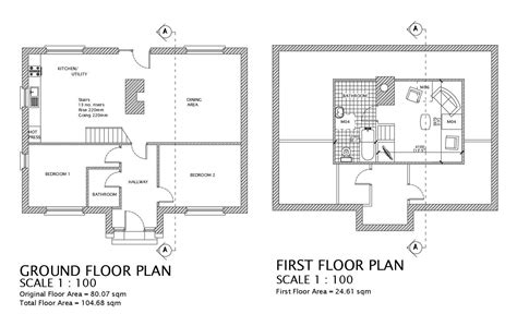 Floor Plan Of 2 Storey Residential House With Detail Dimension In