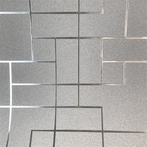 Fine Decor Metallic Square Geometric Wallpaper Charcoal Grey Rose Gold
