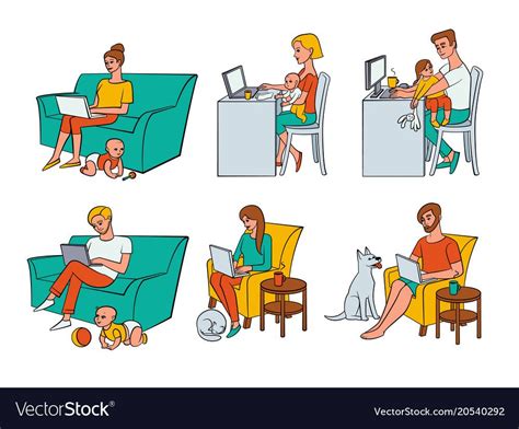 Flat People Working From Home Remote Work Vector Image On Vectorstock