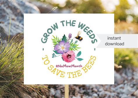 Save The Bees Printable Poster No Mow May Lawn Yard Grow The Weeds