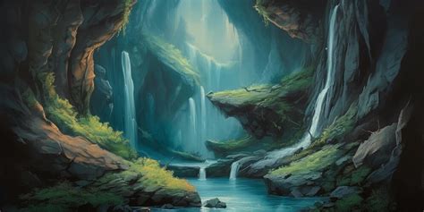Premium Photo A Painting Of A Waterfall In A Cave
