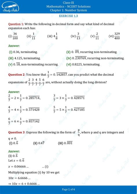 Ncert Solutions For Class 9 Maths Exercise 13 Chapter 1 Number System