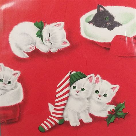 Vintage Cat Christmas Wrapping Paper Norcross A Purr Fect Christmas