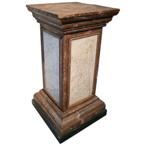 19th Century Spanish Wooden Pedestal Base Painted In Faux Marble For