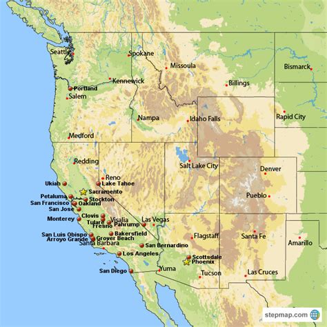 Stepmap West Coast Map Landkarte Für Usa