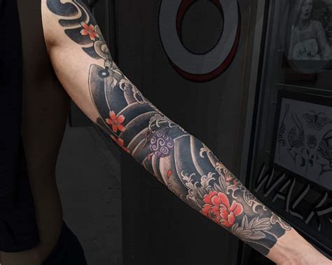 Arm Blackwork Japanese Sleeve Tattoo Slave To The Needle