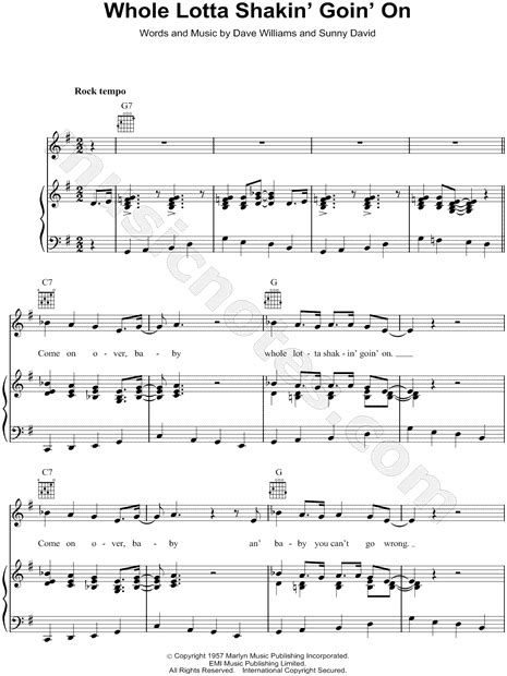 Jerry Lee Lewis Whole Lotta Shakin Goin On Sheet Music In G Major Download And Print Sku