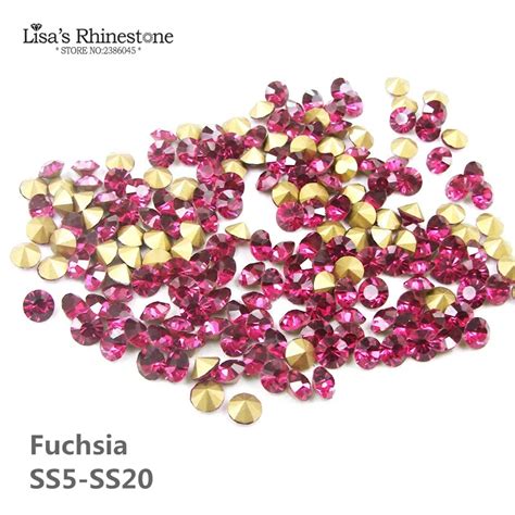 Mix Size Fuchsia Point Back Rhinestones Glass Round Nail Art Strass