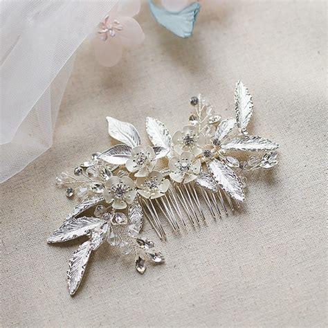 jonnafe hand wired bridal crystal hair comb silver color leaf women headpiece fashion wedding