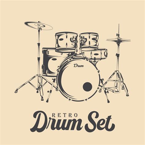 Retro Drum Set Vector Drawing Retro Drum Kit Vector Illustration