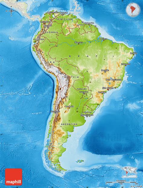 Physical Map Of South America Lighten Land Only