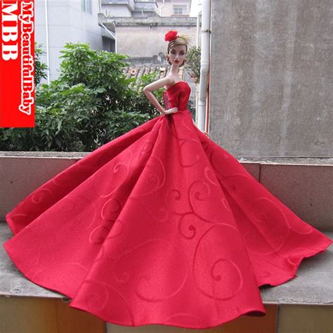 New Handmade Princess Wedding Party Dress Clothes Gown For Barbie Doll Red Dress In Dolls
