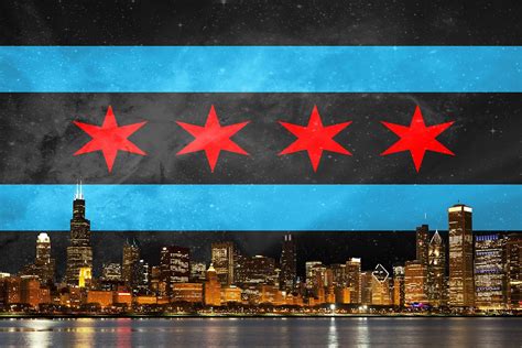 Black Chicago Flag Skyline Chicago Flag Art Chicago Flag Wall Graphics