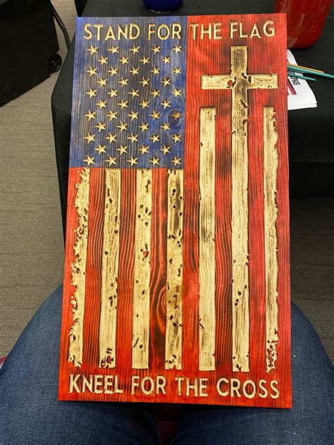 Stand For The Flag Kneel For The Cross Wood Rustic Flag Etsy