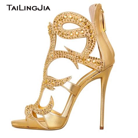 Buy Gold Sexy Women Extremely High Heel Strappy