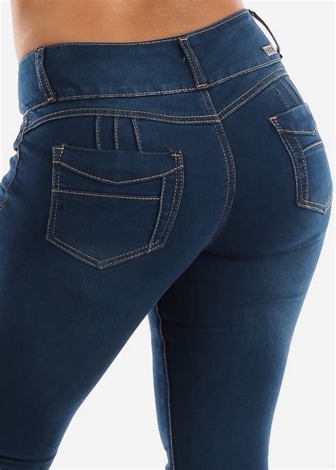 Moda Xpress Dark Blue Wash Womens Mid Rise Push Up Butt Lifting Skinny Jeans 10894j Walmart