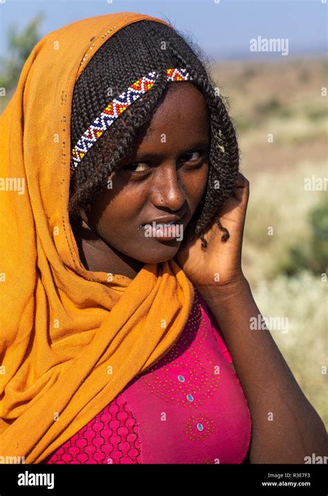 Portrait Of An Afar Tribe Girl With Braided Hair Afar Region Mile