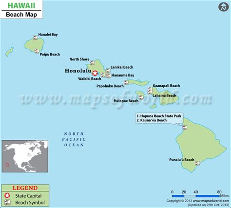 The hawaii map shows all 8 of the major islands & includes an inset of the entire chain of reefs stretching nearly 3,000 miles across the central pacific. Hawaii Beaches Map, Best Beaches in Hawaii