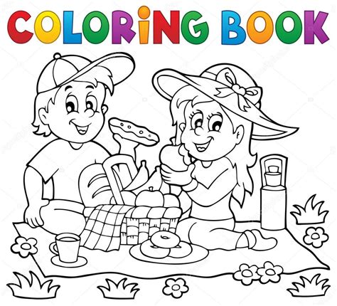 Libro Para Colorear Picnic Tema 1 Vector Gráfico Vectorial © Clairev