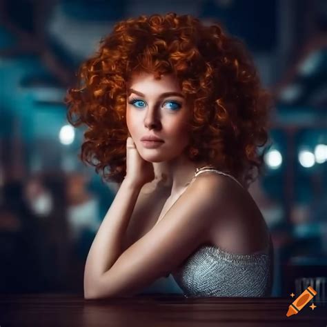 Captivating Image Of A Curly Redhead Woman With Blue Eyes