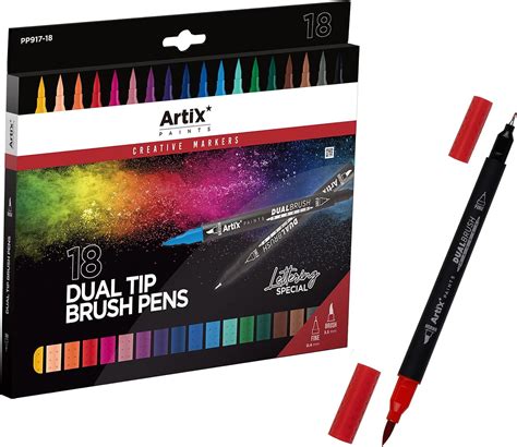 ARTIX Rotuladores Lettering 18 Colores Surtidos Brush Pens Punta Fina Pincel Doble Punta