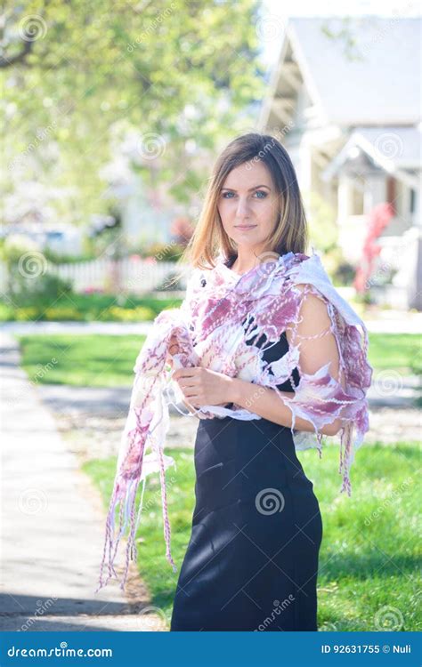 Beautiful Charming Fashion Woman Outside In The City Stock Image