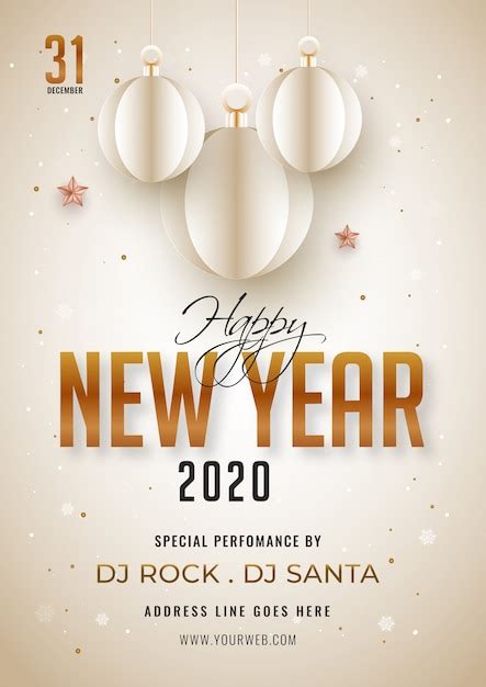 2020 Happy New Year Poster Or Flyer Decorated With Hanging Paper Cut