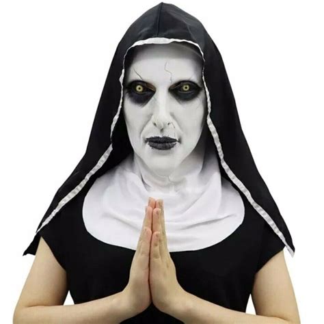 Scary Horror Nun Latex Mask Headscarf Valak Movie Cosplay Props Halloween Fancy Dress Costume