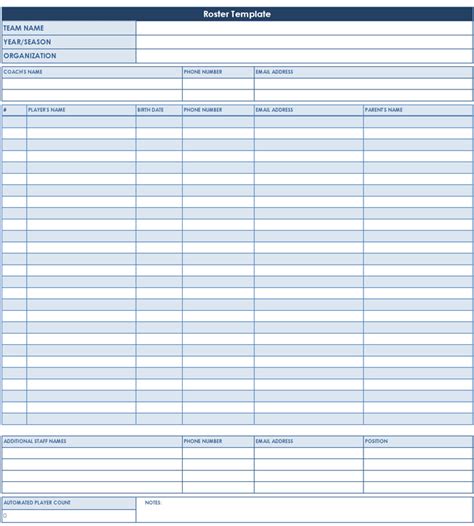 6 Baseball Roster Template Free Download