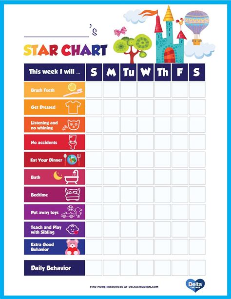 Printable Kids Star Behavior Chart Reward Chart Kids Star Behavior